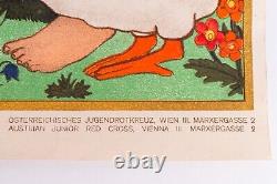 Antique Color Lithograph, Girl + Hens & Geese, Franz Czizek, Ilse Breit, Austria
