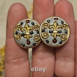 Antique Eduardian Austrian OM Fleur-de-lis Clip-on Earrings Set