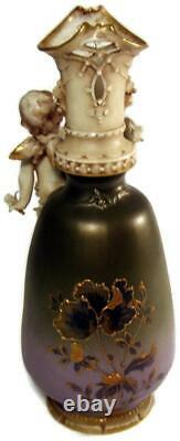 Antique Ernst Wahliss Amphora Wien Teplitz Art Nouveau Vase with Applied Cherub