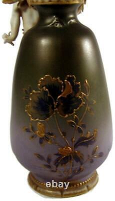 Antique Ernst Wahliss Amphora Wien Teplitz Art Nouveau Vase with Applied Cherub