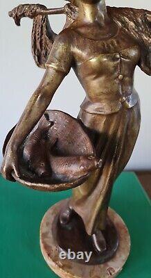Antique Fine Peter Tereszczuk Austrian Art Nouveau bronze figurine Lady net Fish