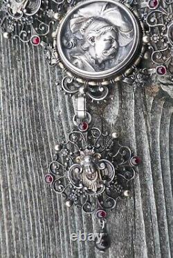 Antique Georg Adam Scheid Renaissance Revival Silver & Natural Garnet Necklace