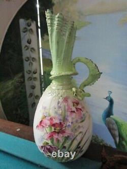 Antique German Austrian Art Nouveau Ceramic Flower Vase Dragon Handle 14