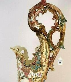 Antique Huge EICHWALD Austrian Art Nouveau Majolica Pitcher, XIX C