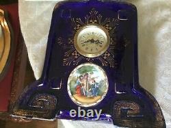 Antique Joseph Strnact JS Austria Mantel Clock Ceramic Cobalt Gold Hand Painted