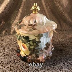 Antique Leonard Austria Vienna Hand Painted Porcelain Biscuit Jar with Lid