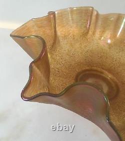 Antique Loetz Art Glass Iridescent Gold Ruffle Bowl-Art Nouveau-Austrian #2220