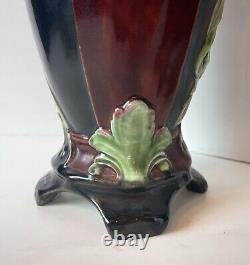 Antique Pair Of Vases Austrian Majolica Art Nouveau Victorian Porcelain Pottery