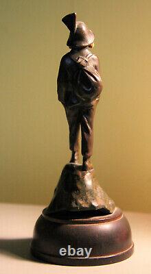 Antique Peter Tereszczuk Austrian Art Nouveau bronze/wood figurine boy on mound