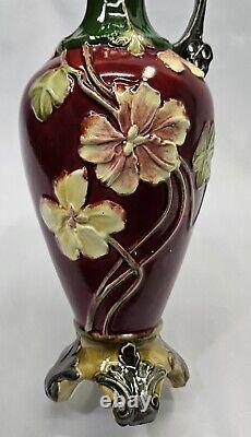 Antique Pitcher Vase Austrian Majolica Art Nouveau Victorian Porcelain # 10463
