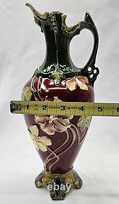 Antique Pitcher Vase Austrian Majolica Art Nouveau Victorian Porcelain # 10463