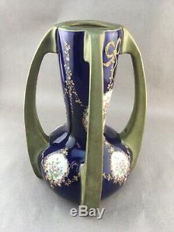 Antique RStK Turn-Teplitz Amphora Art Nouveau Cobalt Vase with 4 Handles 10.5