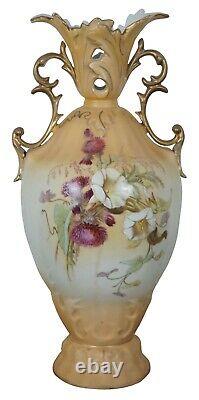 Antique Robert Hanke Austrian Porcelain Mantel Vase Trophy Urn Floral 14
