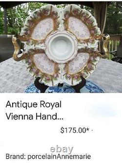 Antique Royal Vienna Hand Painted Two Handled Porcelain Divided Serving Dish 756