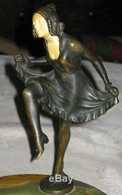Antique Tereszczuk Austrian Bronze Dancing Lady Art Statue Sculpture Tray Holder