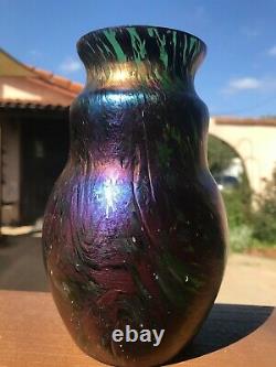 Antique VTG Studio Art Glass Iridescent Vase Austrian Bohemian Textured Kralik