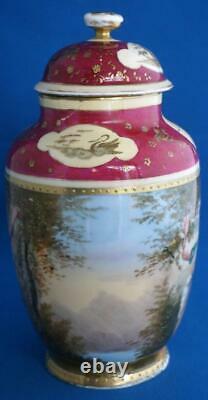 Antique Vienna Austrian Porcelain Hand Painted Lidded Vase 19C