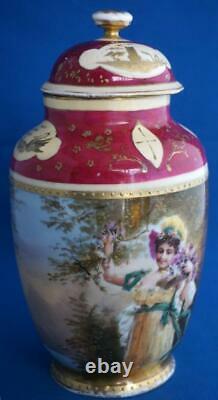 Antique Vienna Austrian Porcelain Hand Painted Lidded Vase 19C
