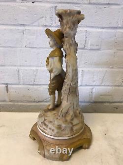 Antique W & R Austria Austrian Pottery Figural Candle Holder with Boy in Hat
