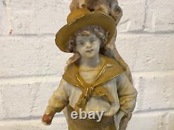 Antique W & R Austria Austrian Pottery Figural Candle Holder with Boy in Hat