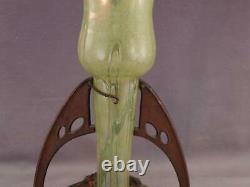 Antique c1900 LOETZ Art Nouveau Art Glass Vase & Austrian Bronze Ornament Collar