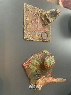 Art Cold Painted Bronze Boy on Carpet Inkwell And Bird Inkwell