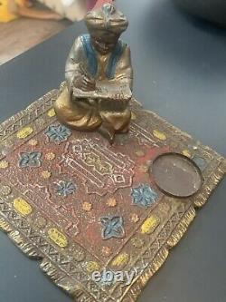 Art Cold Painted Bronze Boy on Carpet Inkwell And Bird Inkwell