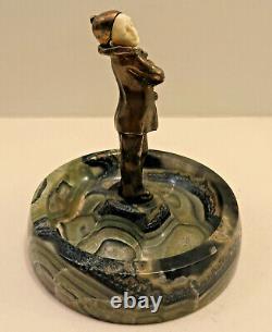 Art Deco Bronze PIERROT Figure on Onyx Dish by PETER TERESZCZUK (Austrian)