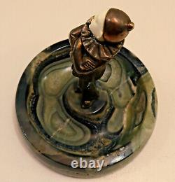 Art Deco Bronze PIERROT Figure on Onyx Dish by PETER TERESZCZUK (Austrian)