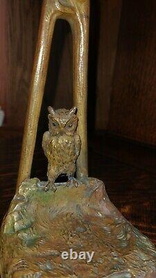 Art Nouveau Antique Rare Austrian Owl Tulip Shade Lamp Early 1900's