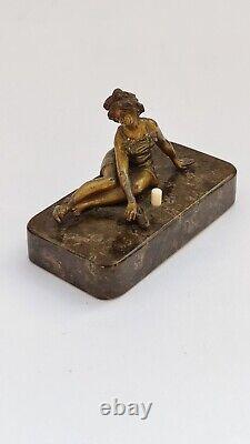 Art Nouveau Austrian Bronze Female Figure with Table BELL Button