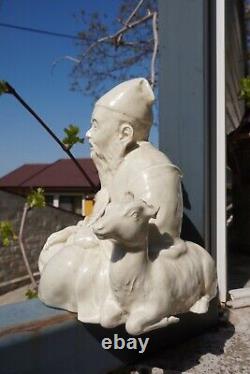 Art Nouveau Austrian Ceramic Porcelain Sculpture Buddhist Chinese Priest&Goat
