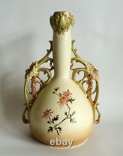 Art Nouveau Austrian Ernst Wahliss HP Turn Wien Vienna Flowers Dragonfly Vase
