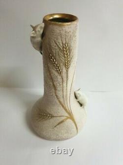 Art Nouveau Austrian Ernst Wahliss Vase Mice & Wheat