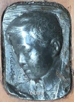 Art Nouveau Austrian Silver Young Boy Plaque Artist Signed