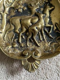 Art Nouveau Austrian Vienna Bronze Geschutzt Forest Deer Scene Tray Dish