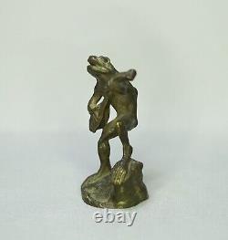 Art Nouveau Austrian Vienna Bronze Singer Frog with Mandolin Player Figurine 4'