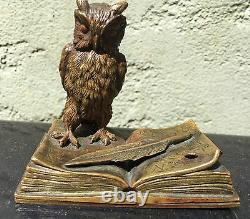 Art Nouveau Austrian bronze Owl On book Sculpture