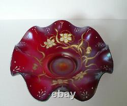Art Nouveau Bohemian Austrian Rindskopf Iridescent Red Glass Bridal Basket 27 cm