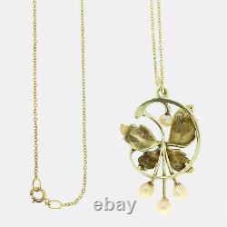 Art Nouveau Enamel and Pearl Pendant Necklace 14ct Yellow Gold Austrian