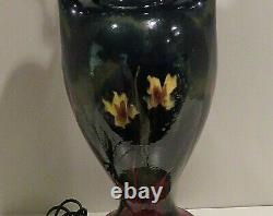 Art Nouveau Hand Painted Austrian Art Pottery Vase Converted Table Lamp
