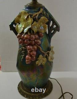 Art Nouveau Heliosine Ware Rsth Zsolnay Amphora Iridescent Lamp