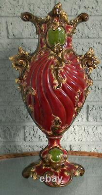 Art Nouveau Majolica Huge Vase Faience by Julius Dressler Bohemia Austria 1900