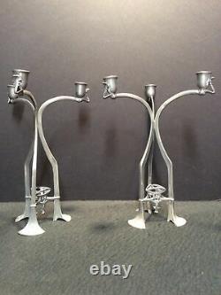 Art Nouveau Secessionist Pewter (As Is) Candle Holders