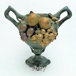 Art Nouveau Turn-Teplitz Austria Amphora Vase with Applied Fruit Motif