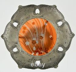 Art Nouveau tray with etched and enameled glass inlay Orivit 1904