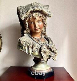 As Is 20 Antique Terracotta Bust Girl with Veil Crucifix Austrian Johann Maresch