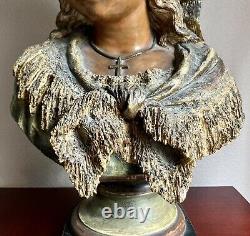As Is 20 Antique Terracotta Bust Girl with Veil Crucifix Austrian Johann Maresch