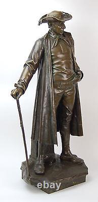 August Kuhne Antique Austrian Bronze Statue Man Period Clothing Walking Stick