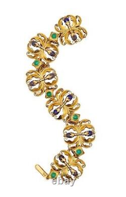 Austria 1890 Art Nouveau Organic Links Bracelet In 18Kt Gold With Gemstones